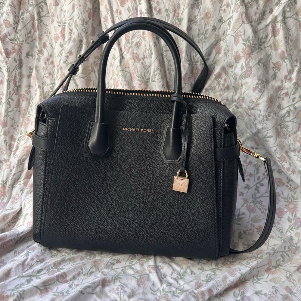 Michael Kors Mercer Bag - Black Pebbled Leather Satchel